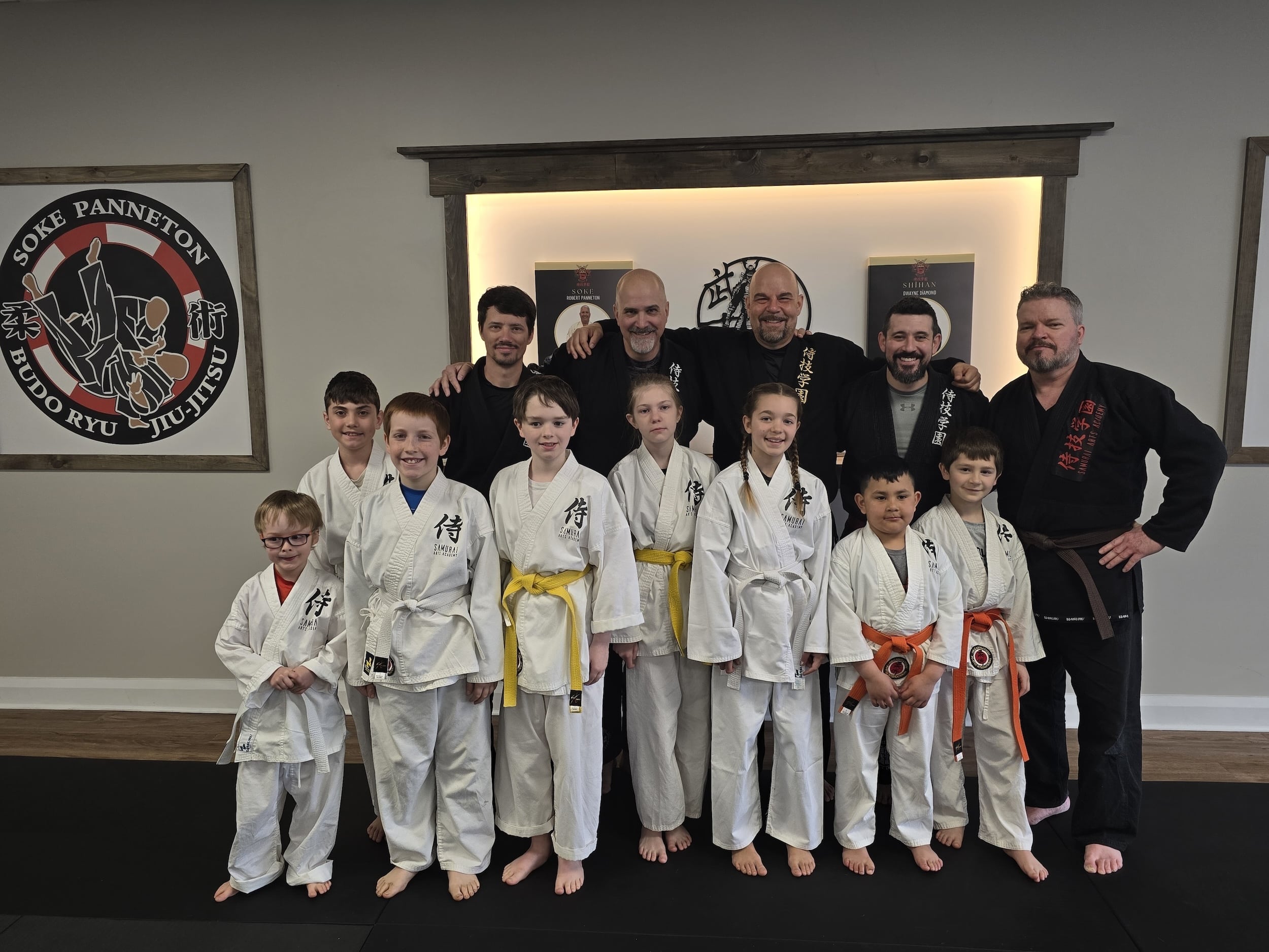 Samurai Arts Academy Chesterville Jiu-Jitsu students smiling with instructors